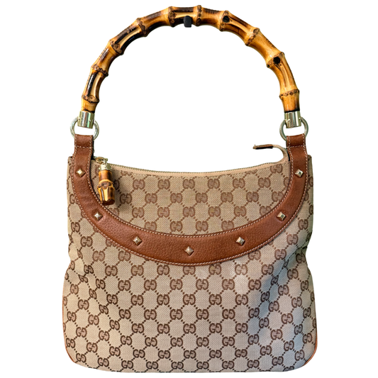 GUCCI BROWN MONOGRAM BAMBOO HOBO BAG
