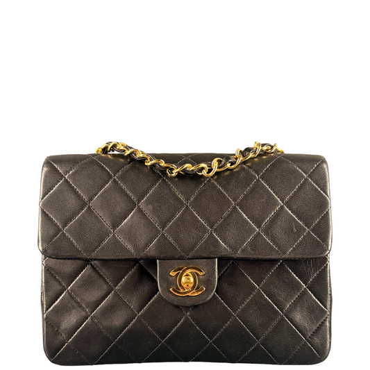 CHANEL BLACK LAMBSKIN SMALL SQUARE SINGLE FLAP CROSSBODY BAG