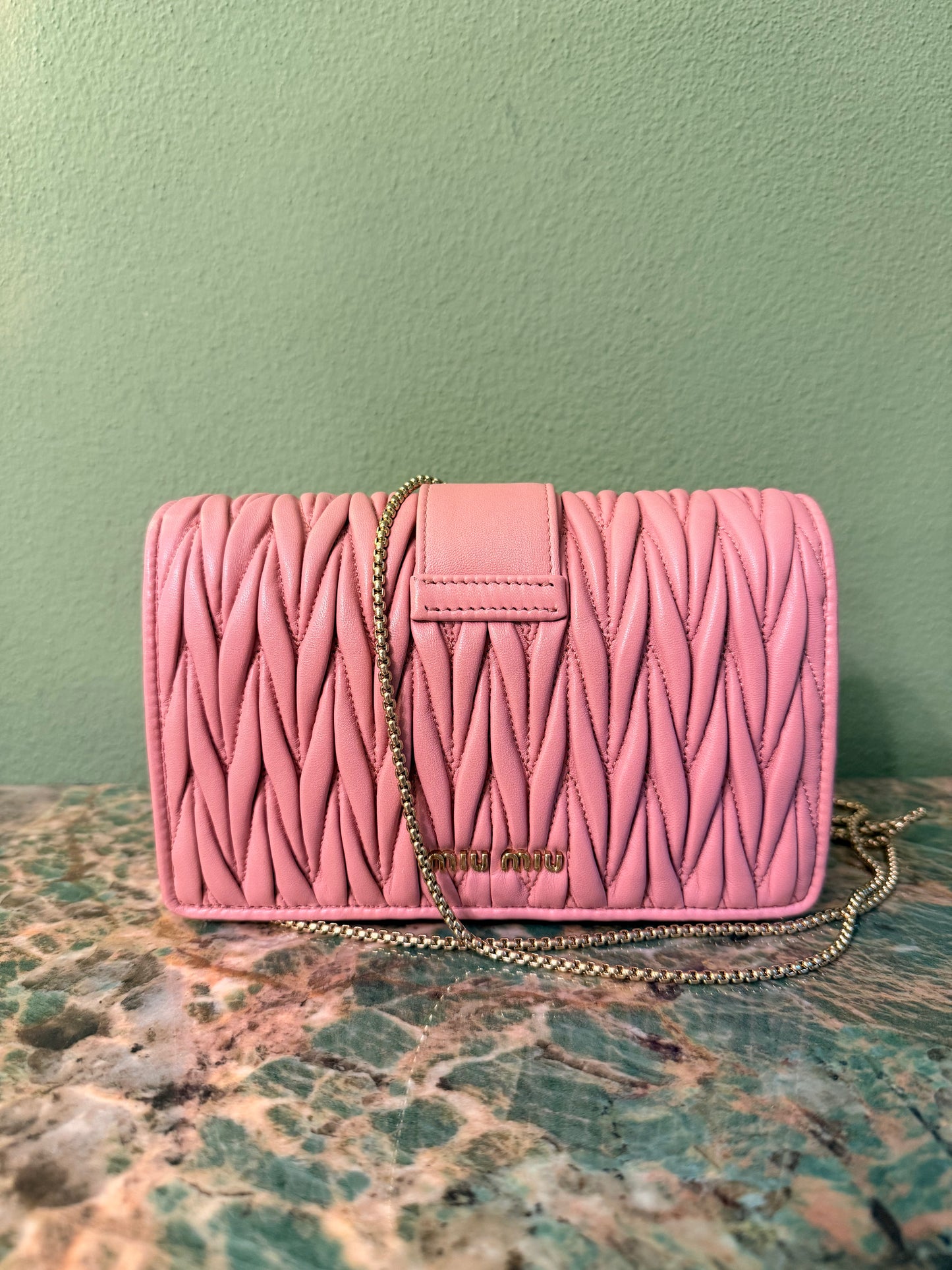 MIU MIU MINI PINK MATELASSE CROSSBODY BAG