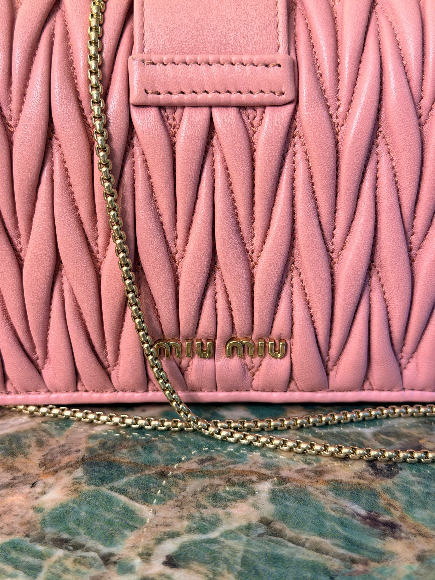 MIU MIU MINI PINK MATELASSE CROSSBODY BAG