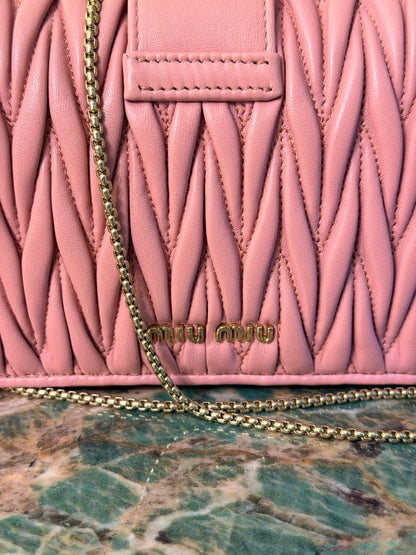 MIU MIU MINI PINK MATELASSE CROSSBODY BAG