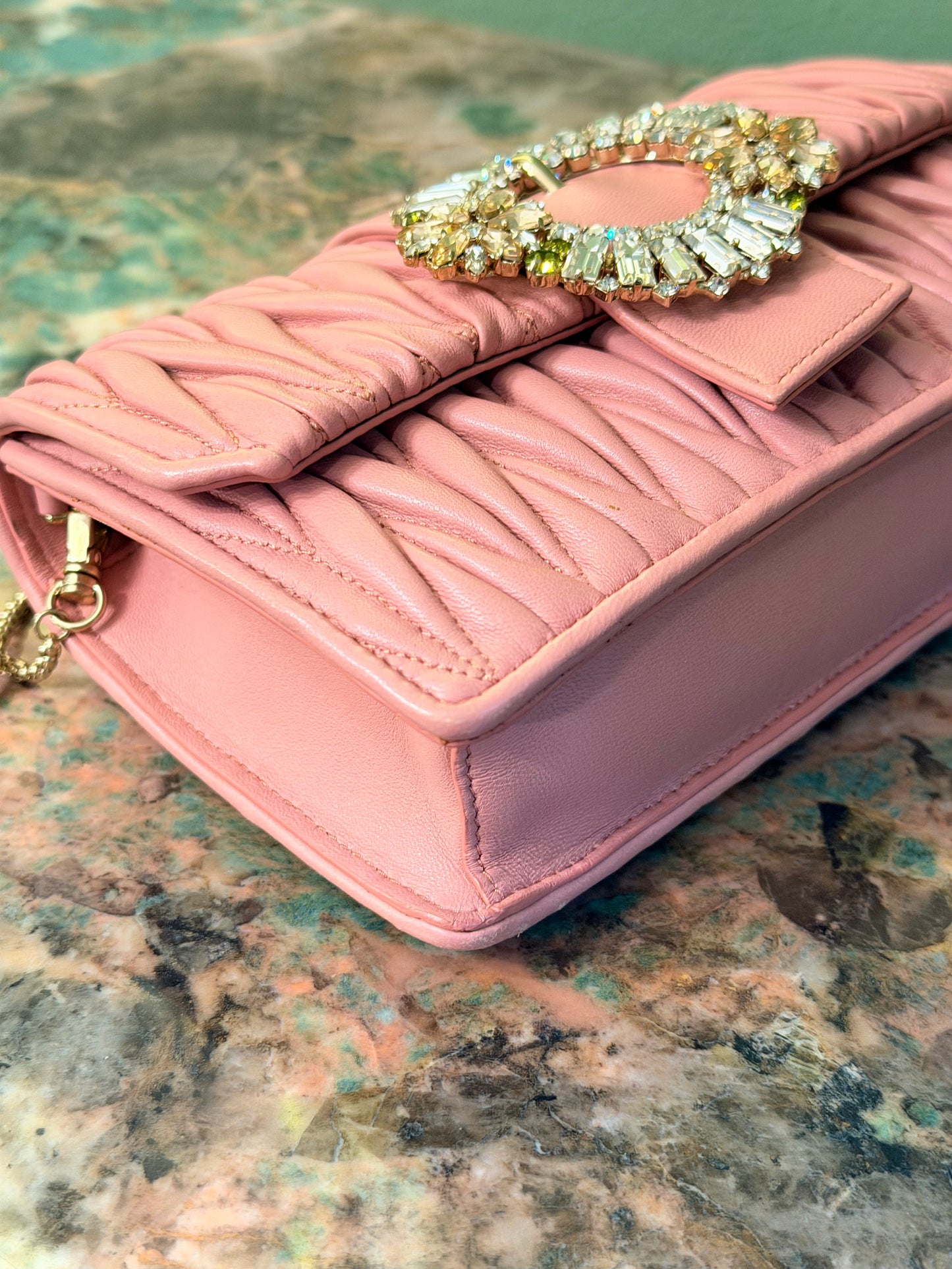 MIU MIU MINI PINK MATELASSE CROSSBODY BAG