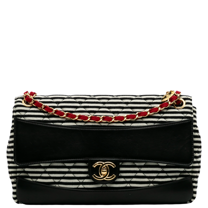 CHAMEL STRIPED JUMBO COCO SAILOR SHOULDER BAG