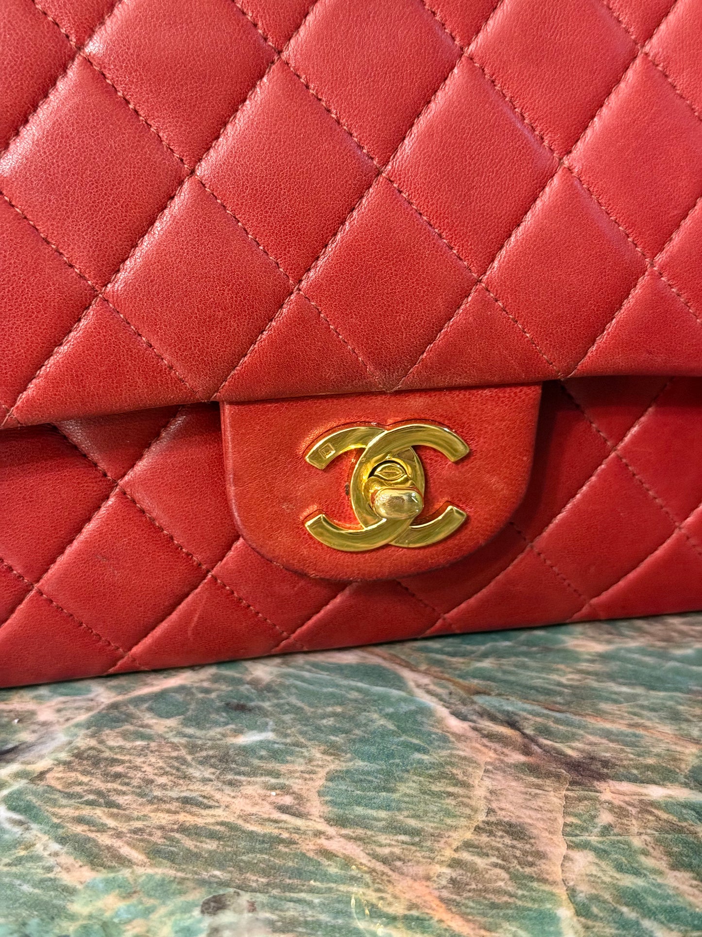 CHANEL RED LAMBSKIN MEDIUM CLASSIC DOUBLE FLAP TIMELESS SHOULDER BAG