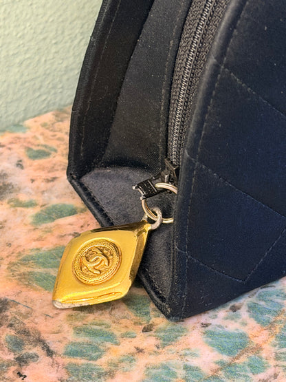CHANEL BLACK SATIN HALF MOON SHOULDER BAG