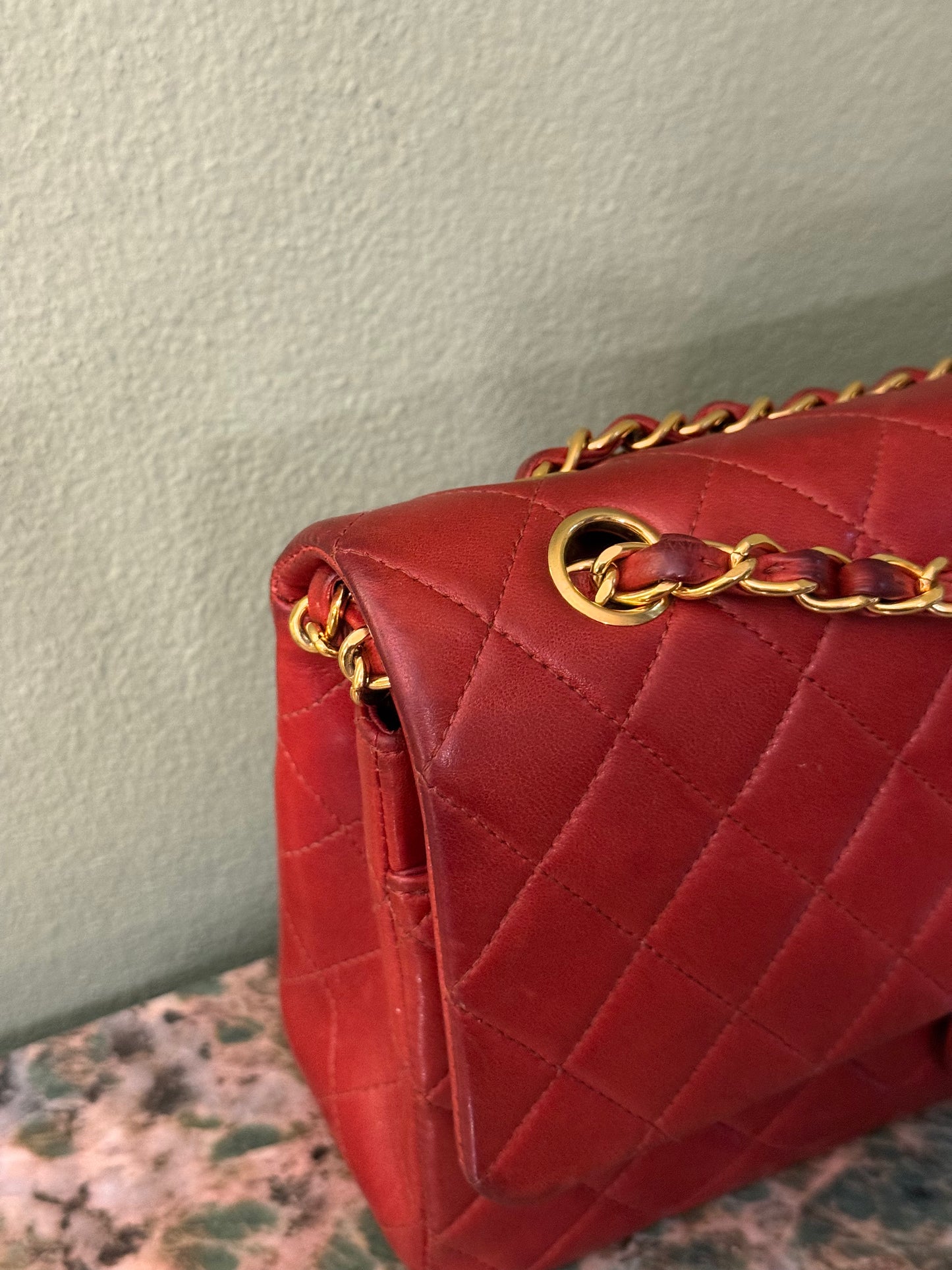 CHANEL RED LAMBSKIN MEDIUM CLASSIC DOUBLE FLAP TIMELESS SHOULDER BAG