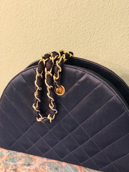 CHANEL BLACK SATIN HALF MOON SHOULDER BAG