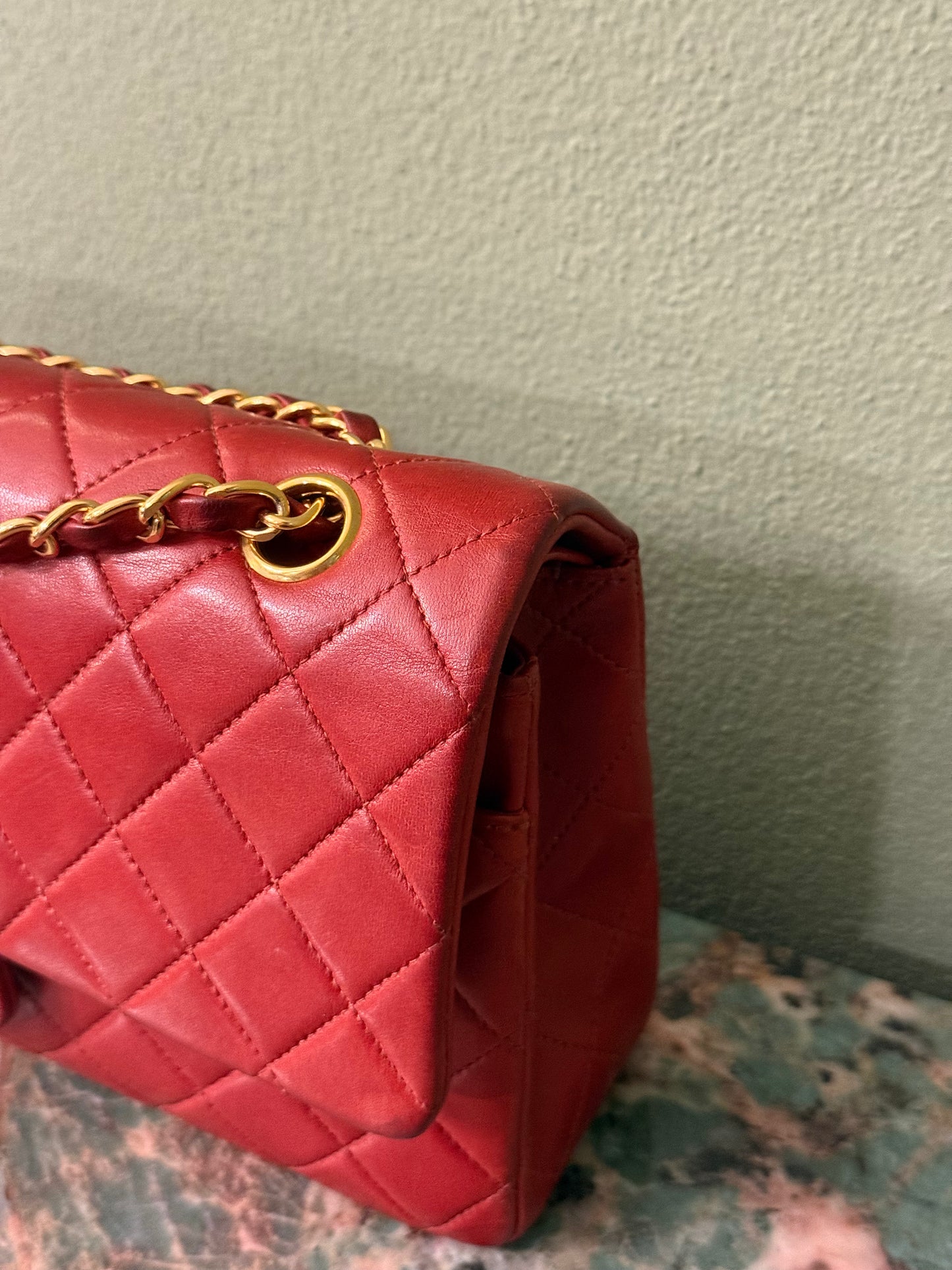 CHANEL RED LAMBSKIN MEDIUM CLASSIC DOUBLE FLAP TIMELESS SHOULDER BAG
