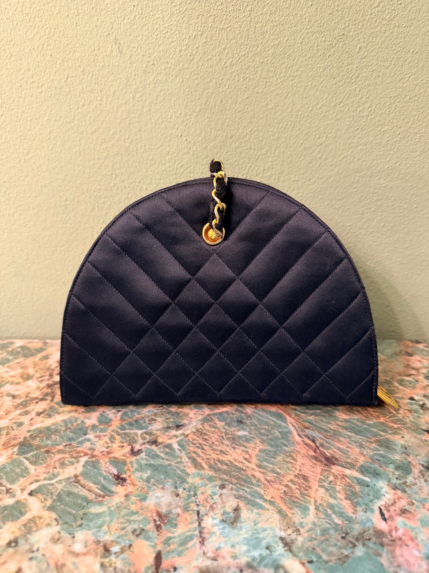 CHANEL BLACK SATIN HALF MOON SHOULDER BAG
