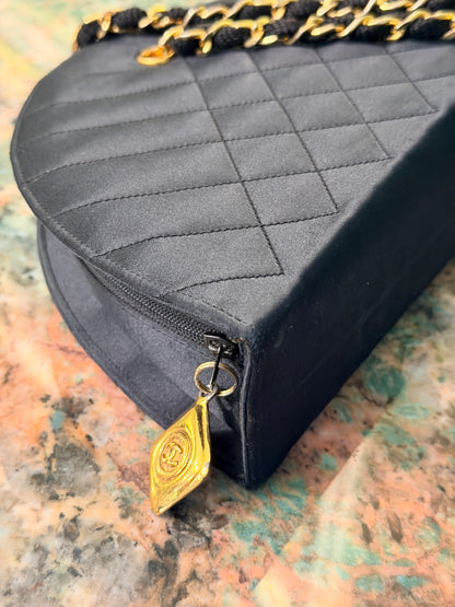 CHANEL BLACK SATIN HALF MOON SHOULDER BAG