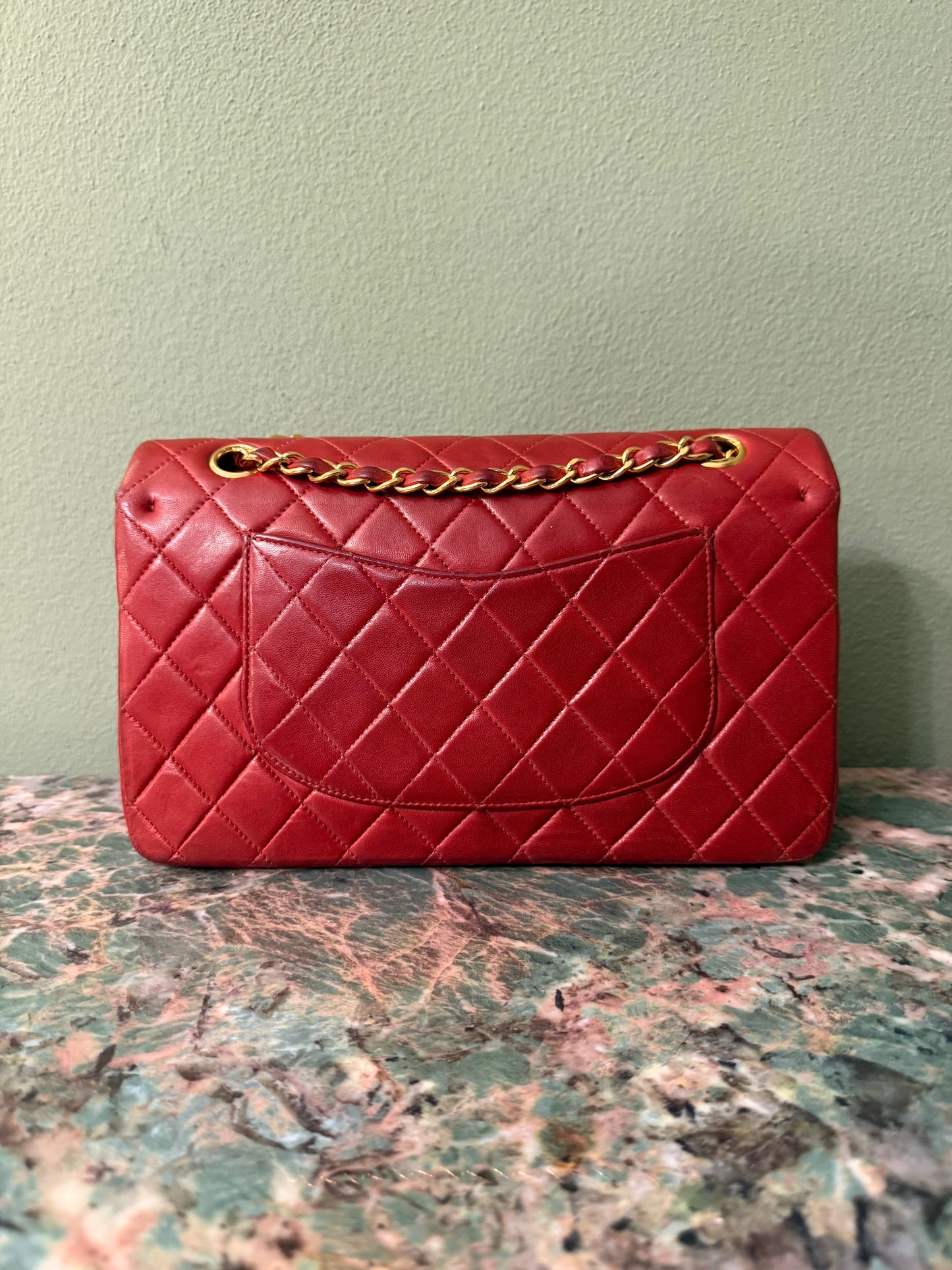 CHANEL RED LAMBSKIN MEDIUM CLASSIC DOUBLE FLAP TIMELESS SHOULDER BAG