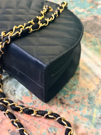 CHANEL BLACK SATIN HALF MOON SHOULDER BAG