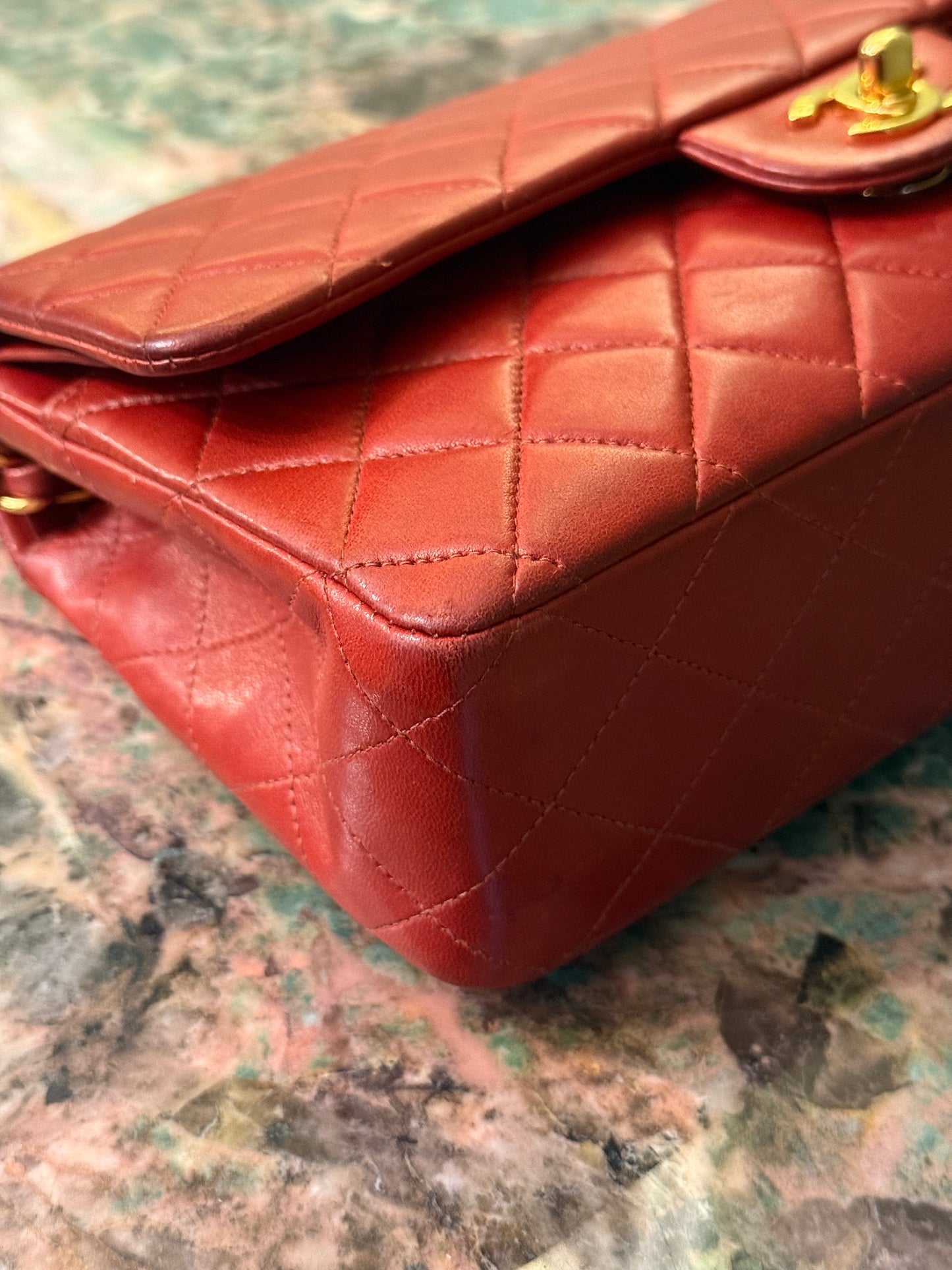 CHANEL RED LAMBSKIN MEDIUM CLASSIC DOUBLE FLAP TIMELESS SHOULDER BAG