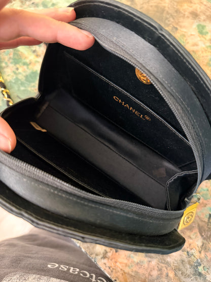 CHANEL BLACK SATIN HALF MOON SHOULDER BAG