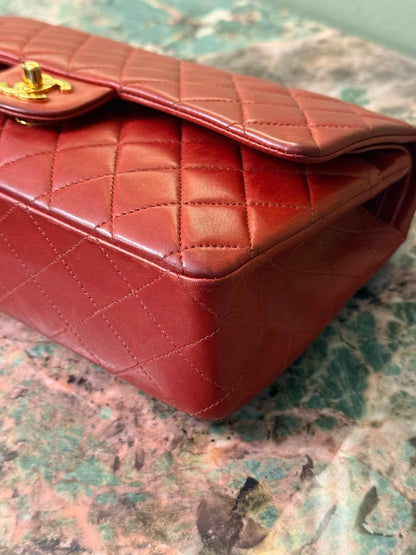 CHANEL RED LAMBSKIN MEDIUM CLASSIC DOUBLE FLAP TIMELESS SHOULDER BAG