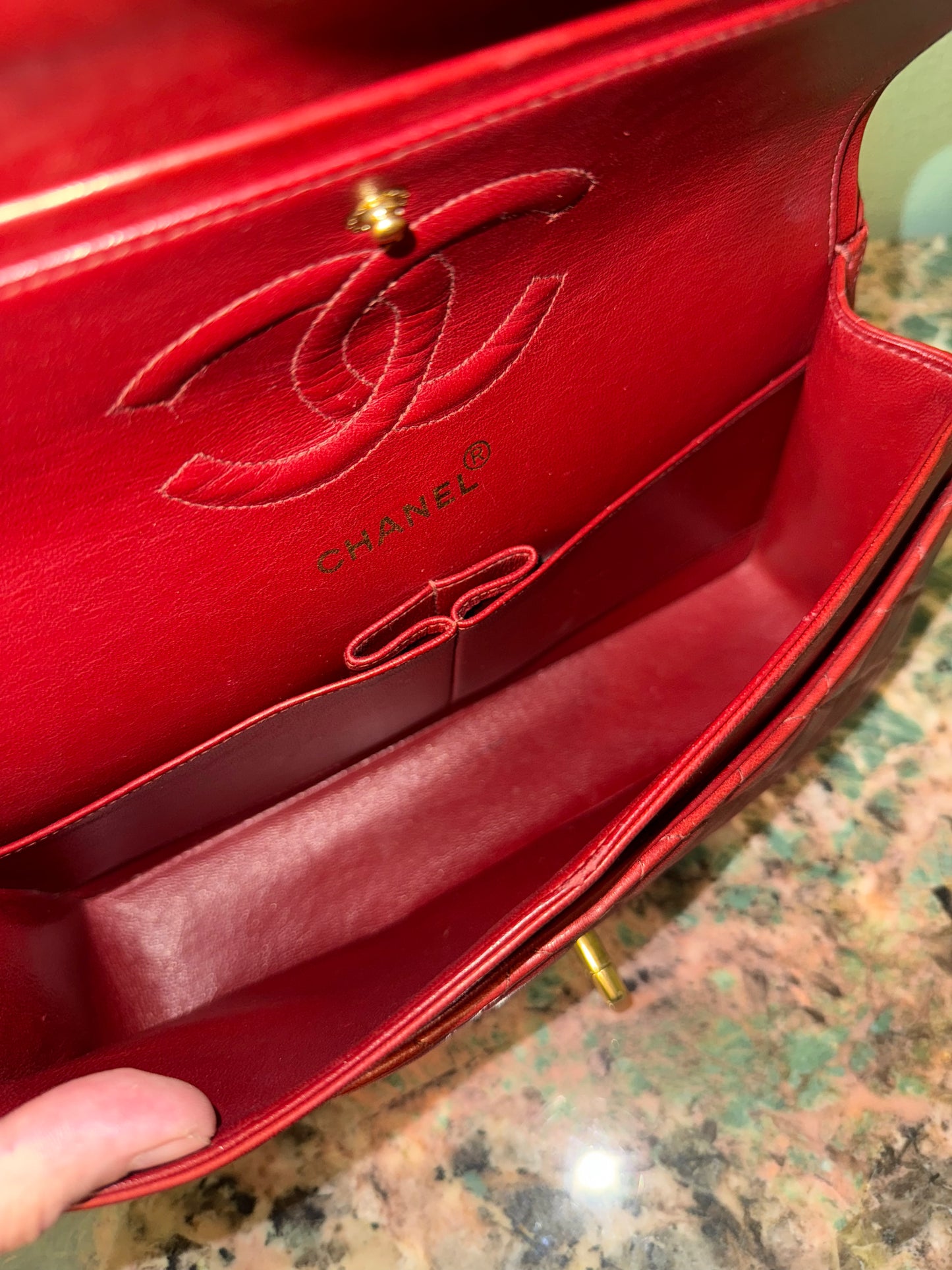 CHANEL RED LAMBSKIN MEDIUM CLASSIC DOUBLE FLAP TIMELESS SHOULDER BAG