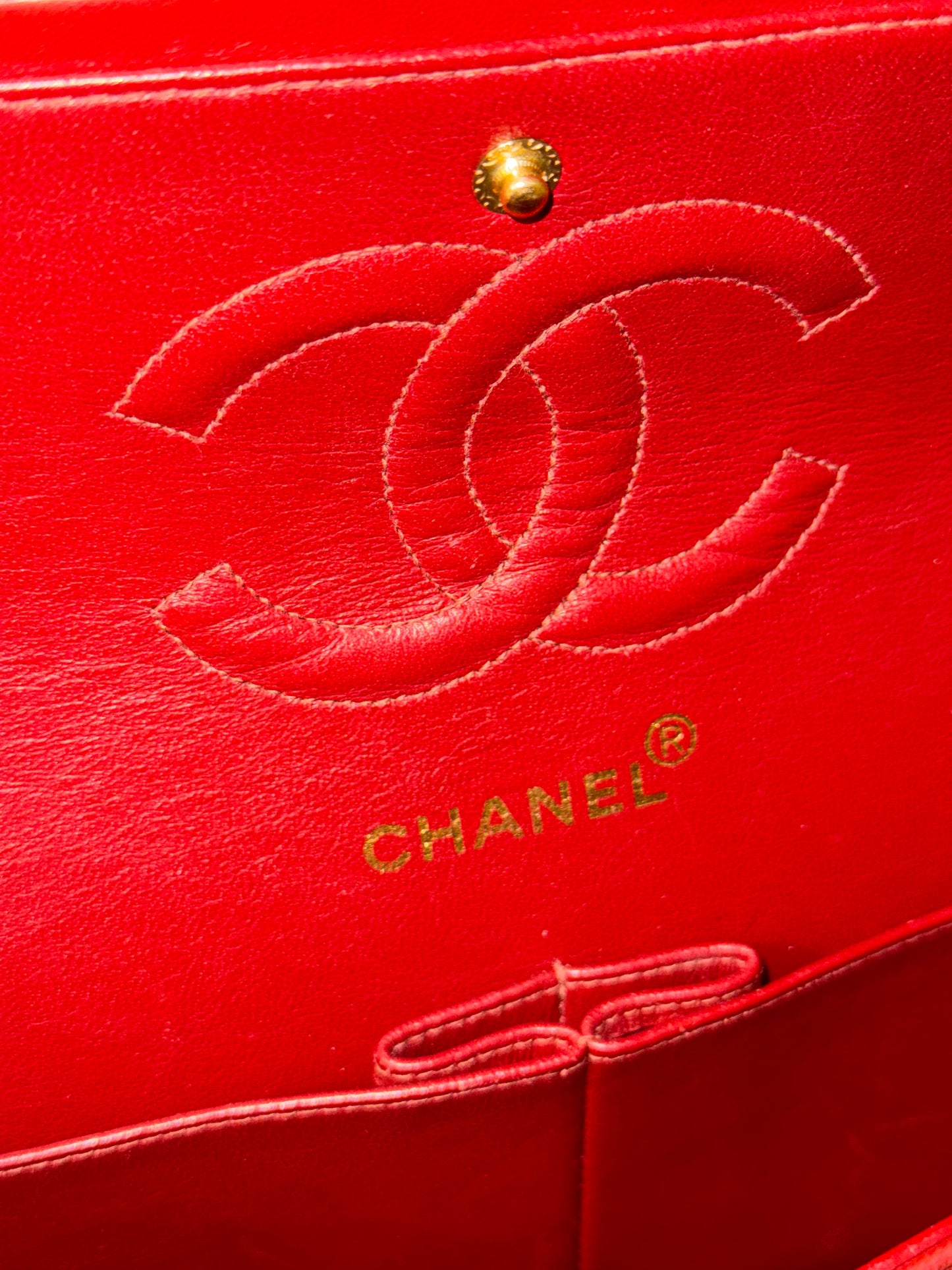 CHANEL RED LAMBSKIN MEDIUM CLASSIC DOUBLE FLAP TIMELESS SHOULDER BAG