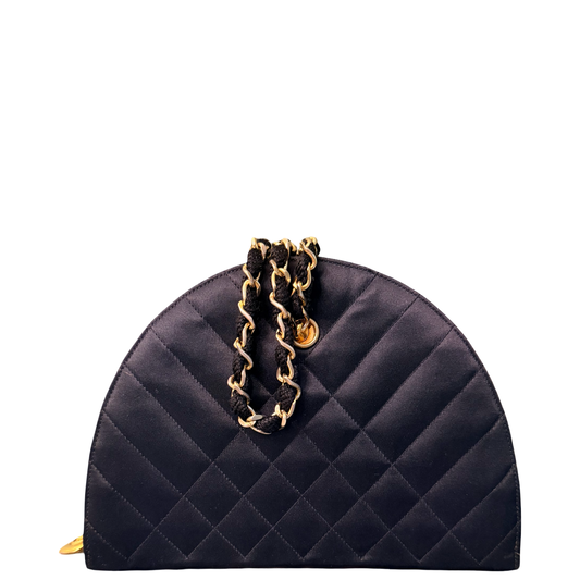 CHANEL BLACK SATIN HALF MOON SHOULDER BAG