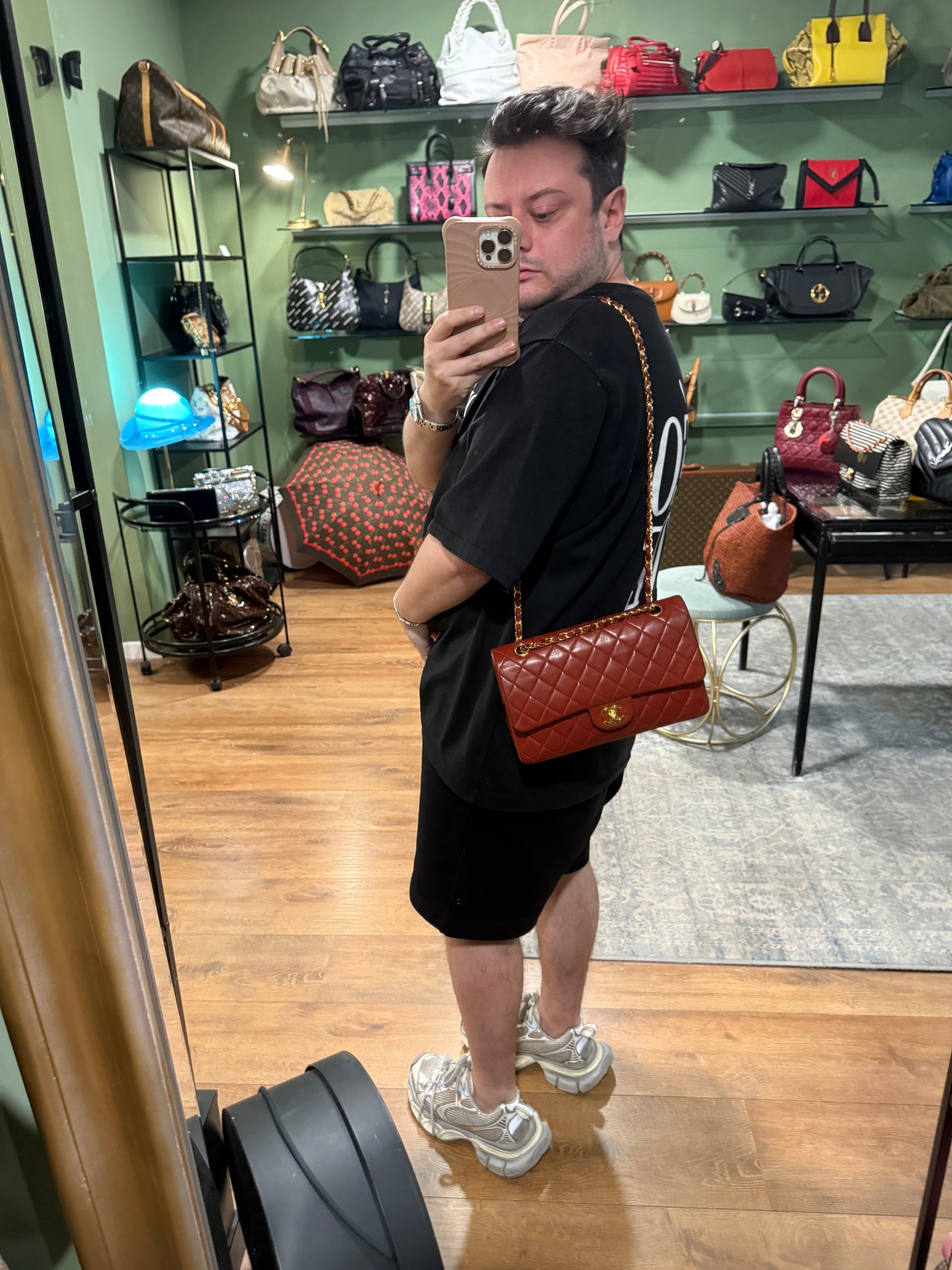 CHANEL RED LAMBSKIN MEDIUM CLASSIC DOUBLE FLAP TIMELESS SHOULDER BAG