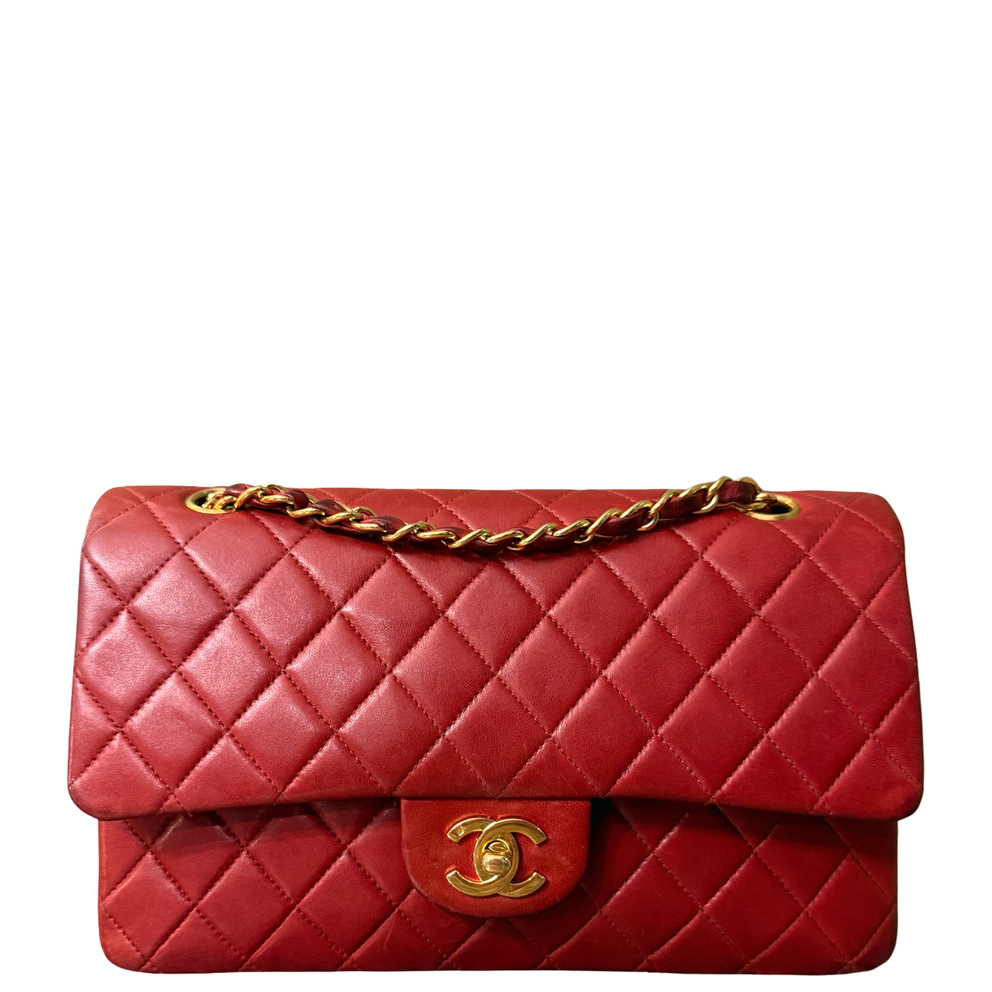 CHANEL RED LAMBSKIN MEDIUM CLASSIC DOUBLE FLAP TIMELESS SHOULDER BAG
