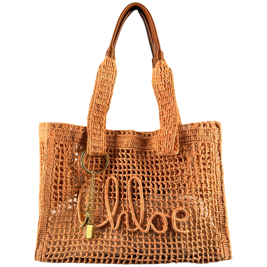CHLOE BEIGE RAFIA SUMMER BANANA TOTE BAG