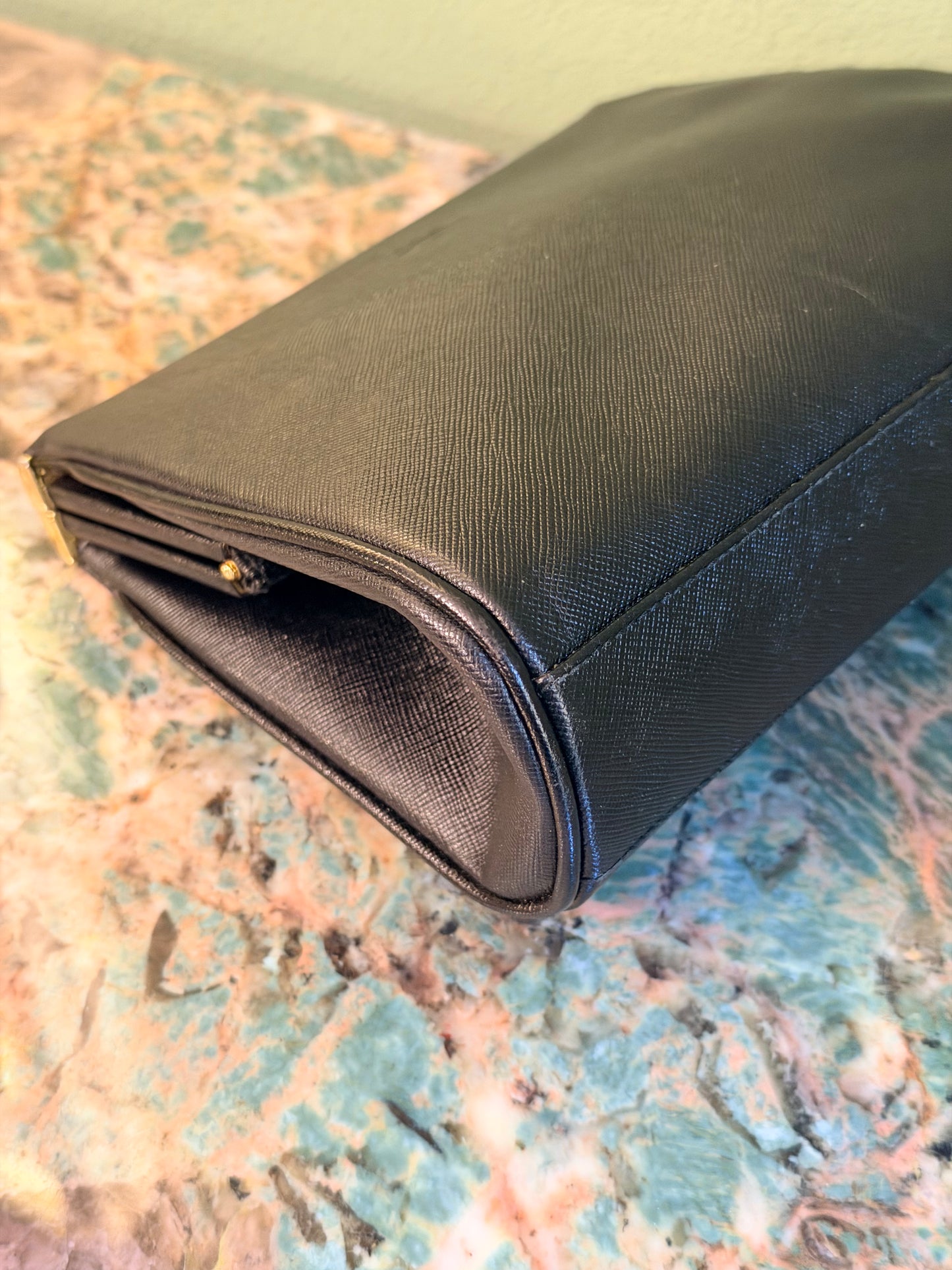 PRADA BLACK SAFFIANO VINTAGE CLUTCH