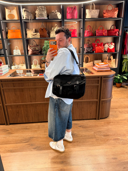 PRADA BLACK NYLON LARGE MESSANGER CROSSBODY BAG