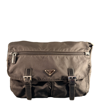 PRADA BLACK NYLON LARGE MESSANGER CROSSBODY BAG