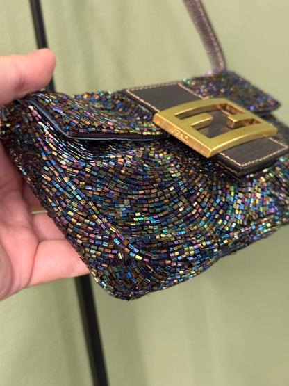 FENDI PURPLE BEADED MINI BAGUETTE SHOULDER BAG