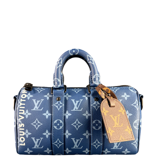 LOUIS VUITTON BLUE MONOGRAM ATLANTIC KEEPALL 25 BANDOULIERE
