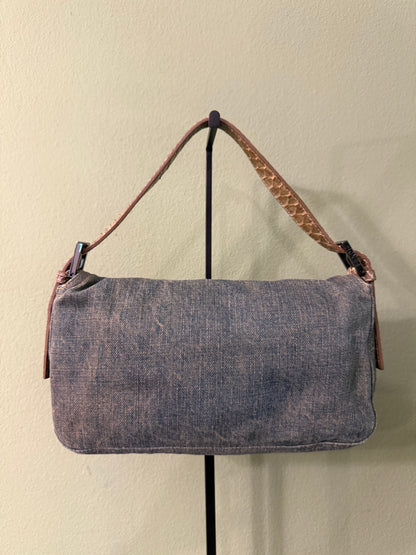 FENDI PYTON DENIM BAGUETTE SHOULDER BAG