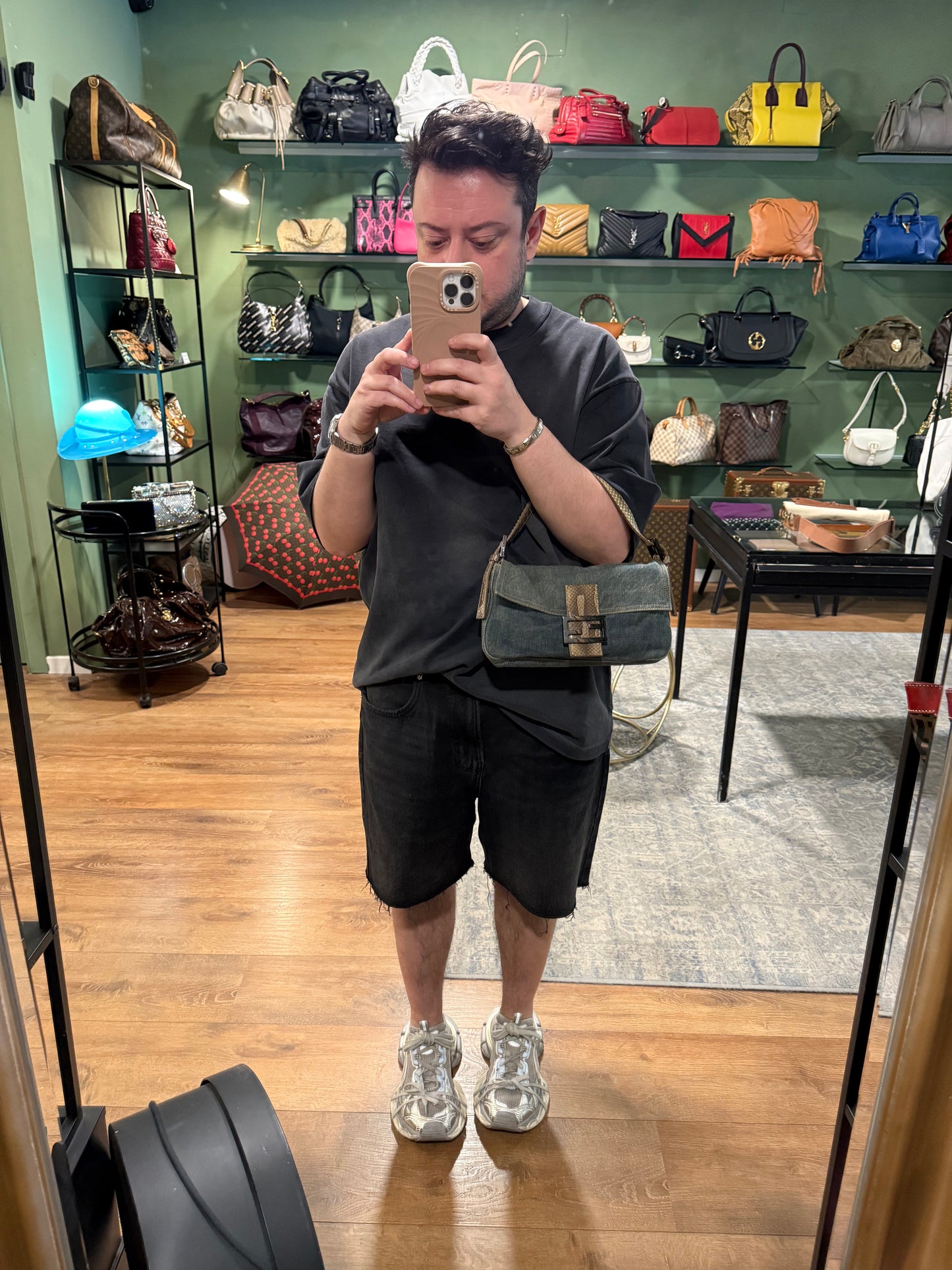 FENDI PYTON DENIM BAGUETTE SHOULDER BAG