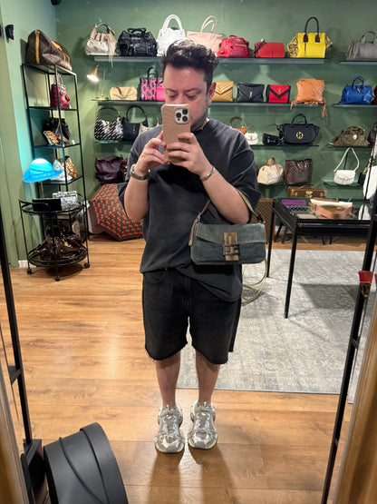 FENDI PYTON DENIM BAGUETTE SHOULDER BAG