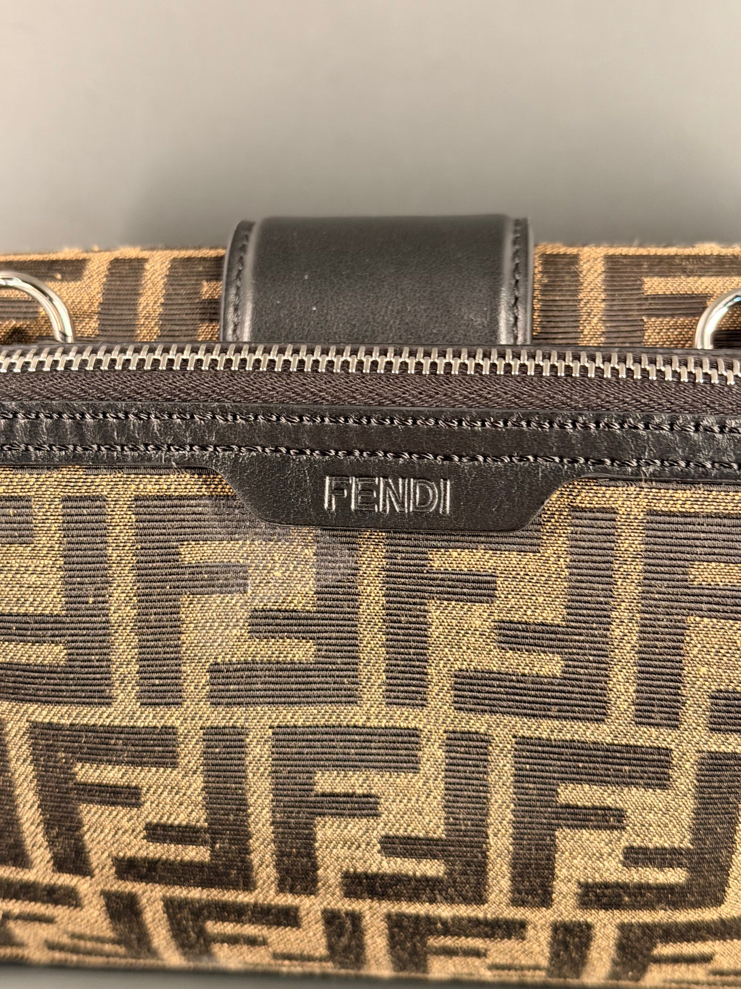 FENDI ZUCCA BAGUETTE DOUBLE CROSSBODY BAG