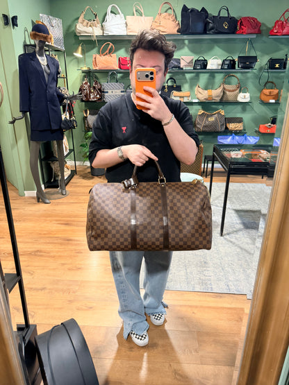 LOUIS VUITTON DAMIER EBENE KEEPALL 50 TRAVEL BAG