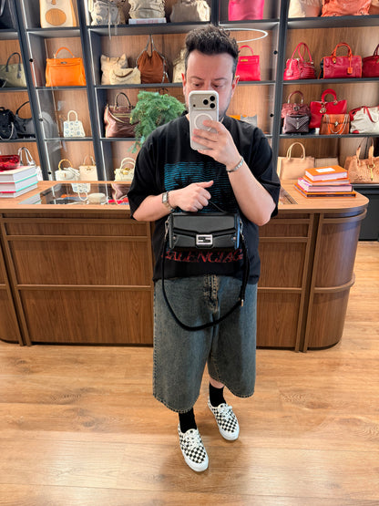 FENDI BLACK SOFT TRUNK BAGUETTE CROSSBODY BAG