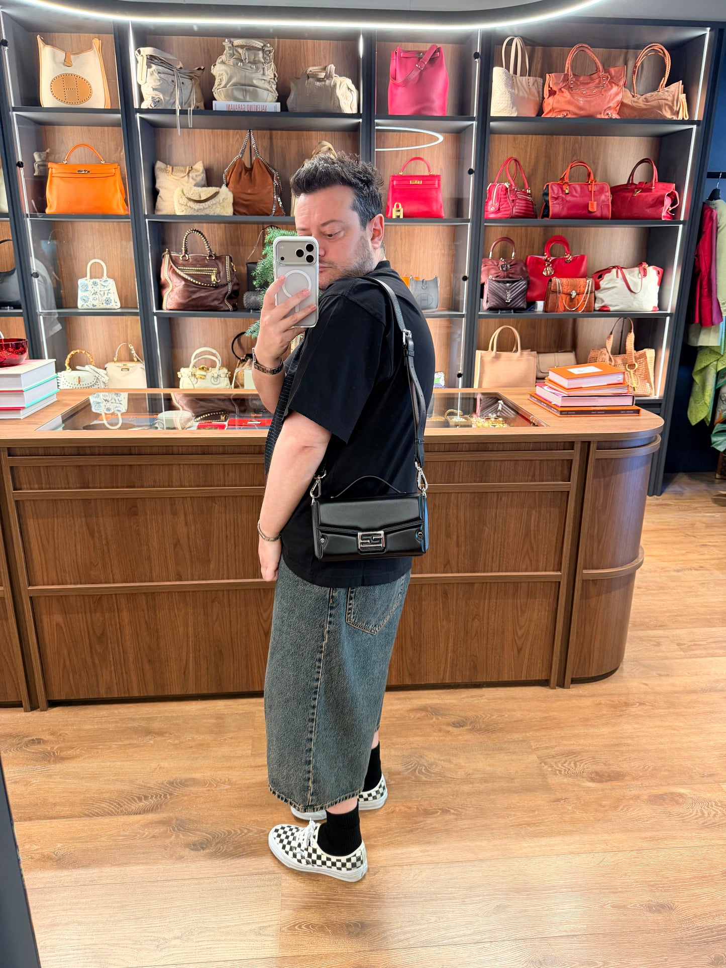 FENDI BLACK SOFT TRUNK BAGUETTE CROSSBODY BAG