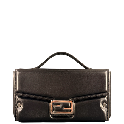FENDI BLACK SOFT TRUNK BAGUETTE CROSSBODY BAG