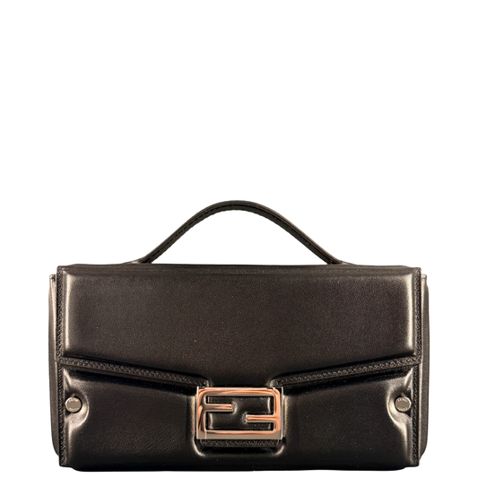 FENDI BLACK SOFT TRUNK BAGUETTE CROSSBODY BAG