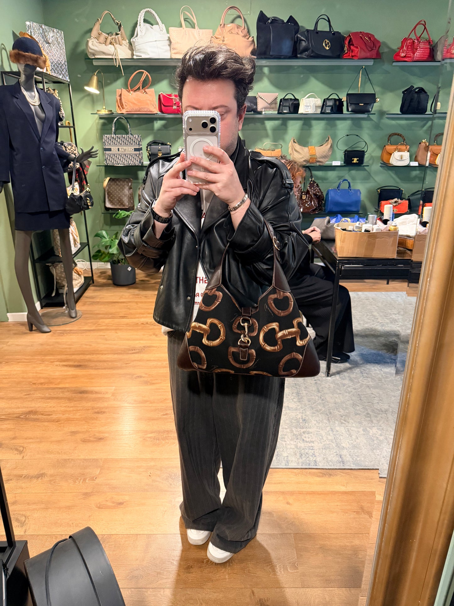 GUCCI HORSEBIT PRINT BOUVIER HOBO BAG