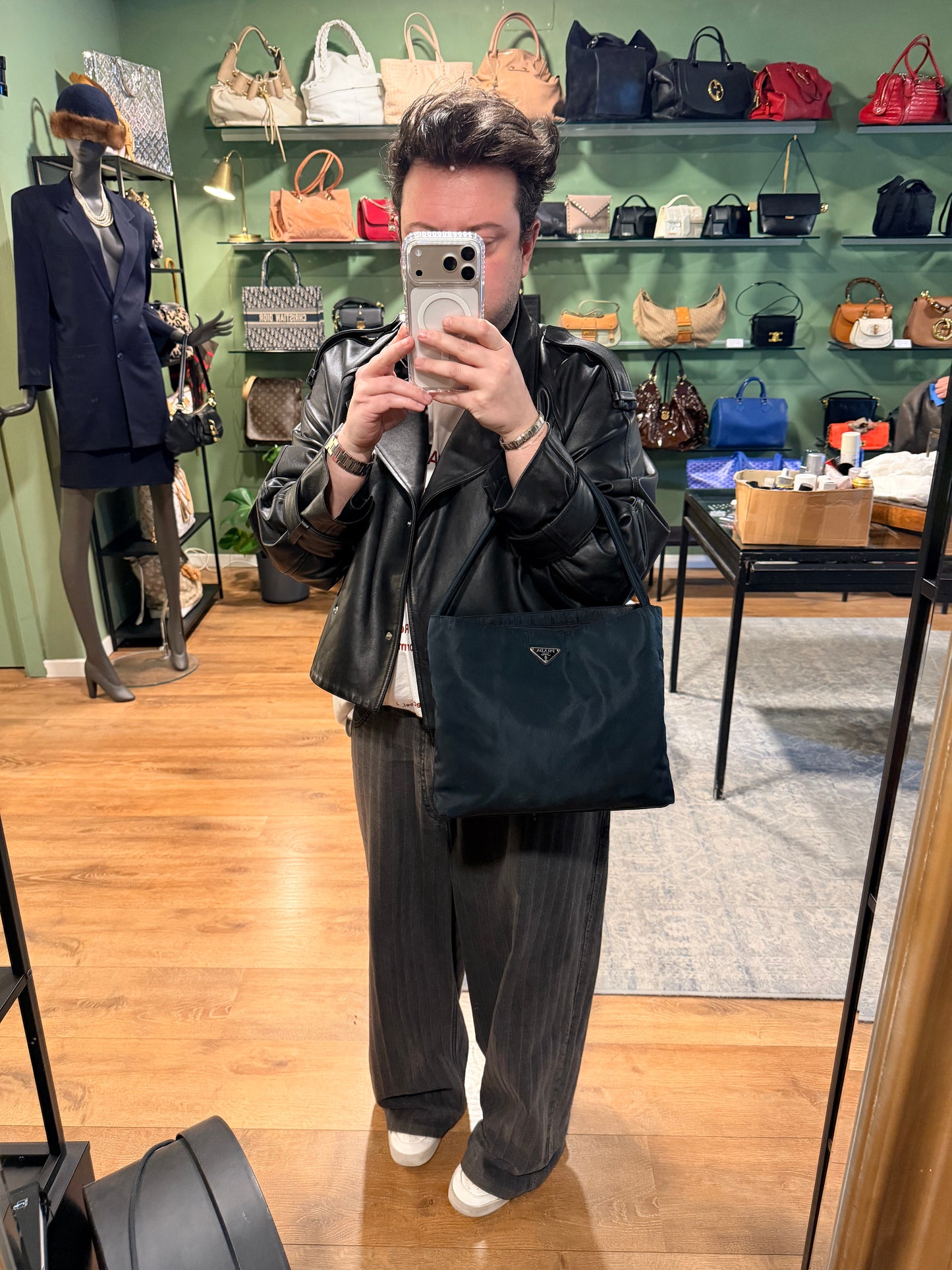 PRADA NAVY NYLON SHOULDER BAG