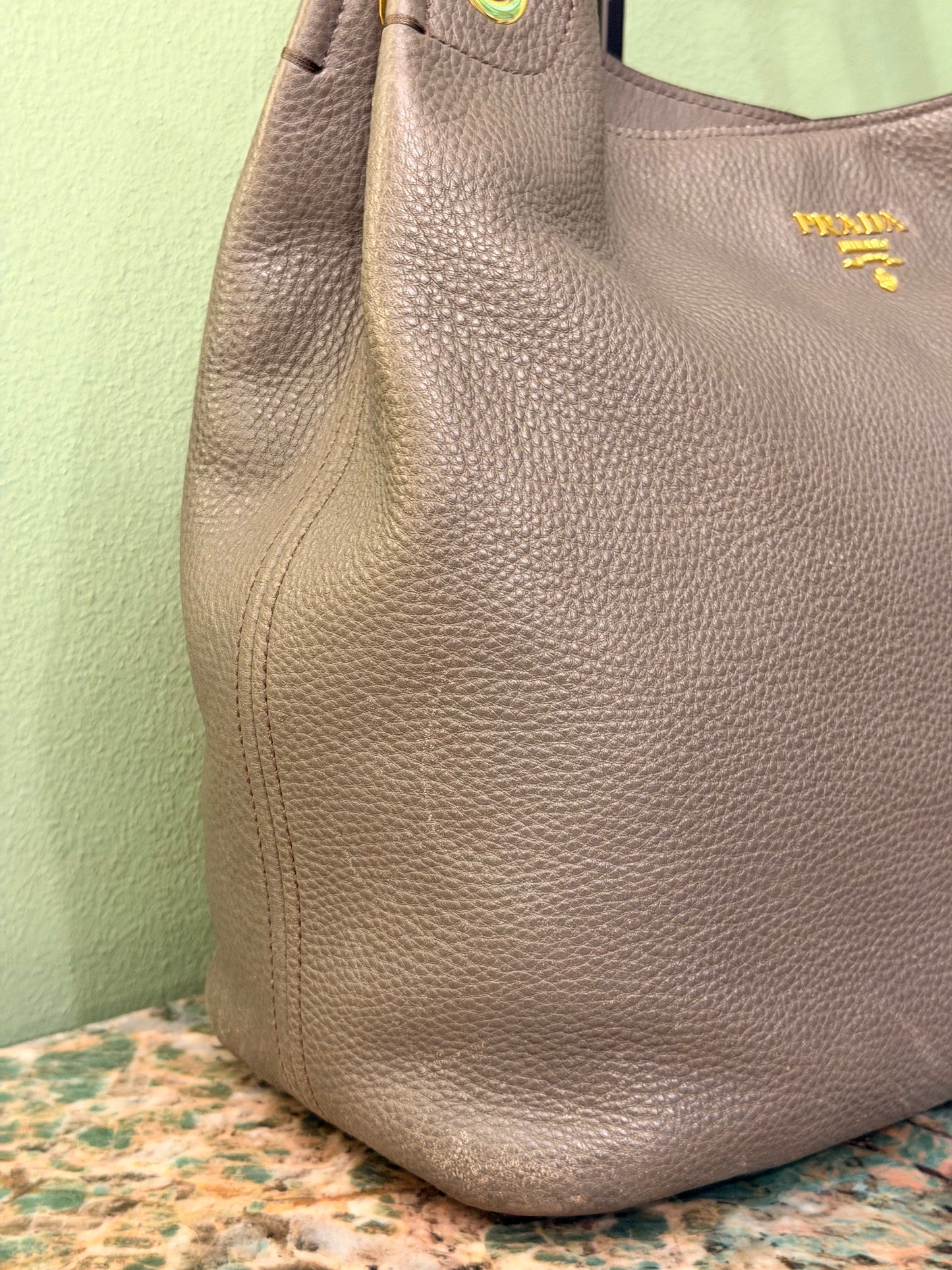 PRADA GRAY DAINO HOBO BAG