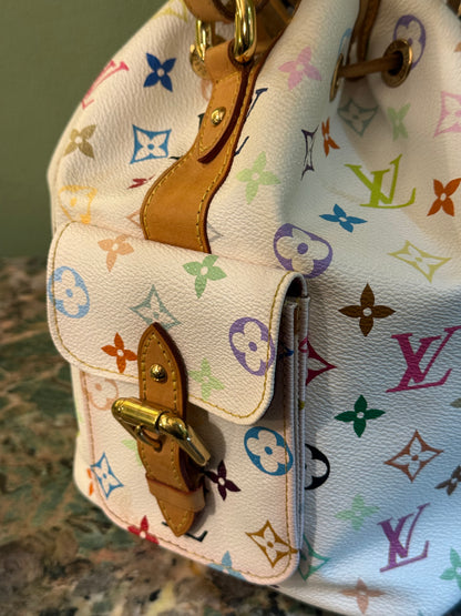 TAKASHI MURAKAMI X LOUIS VUITTON WHITE MULTICOLOR PETIT NOE BUCKET BAG