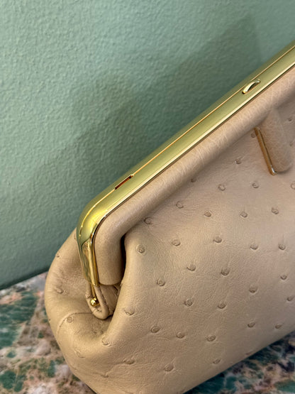 FENDI BEIGE OSTRICH SMALL FIRST CROSSBODY BAG