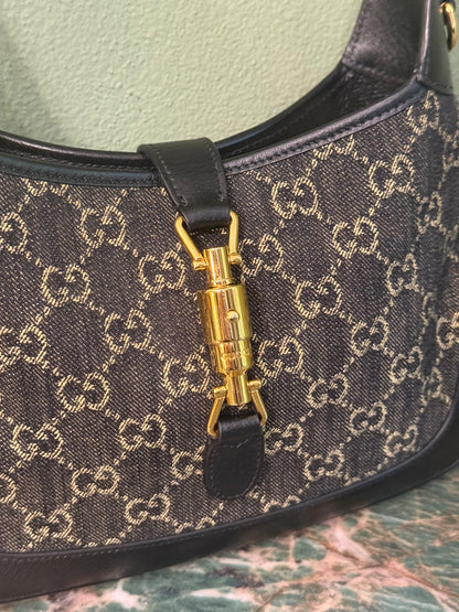 GUCCI BLACK DENIM MEDIUM JACKIE 1961 SHOULDER BAG