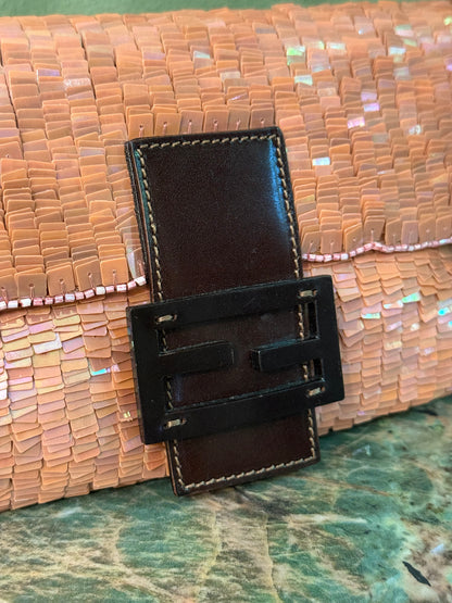 FENDI PINK FULL SEQUINS BAGUETTE SHOULDER BAG