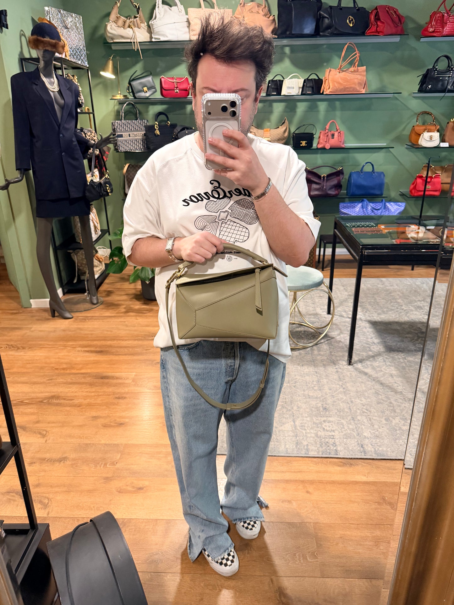 LOEWE GREEN SMALL PUZZLE EDGE CROSSBODY BAG