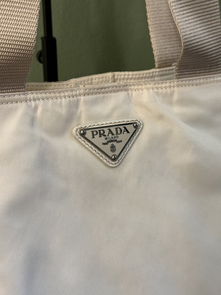 PRADA WHITE NYLON SHOPPING TOTE