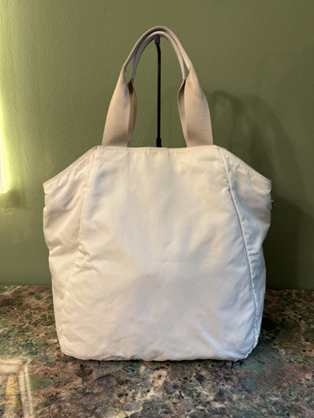 PRADA WHITE NYLON SHOPPING TOTE