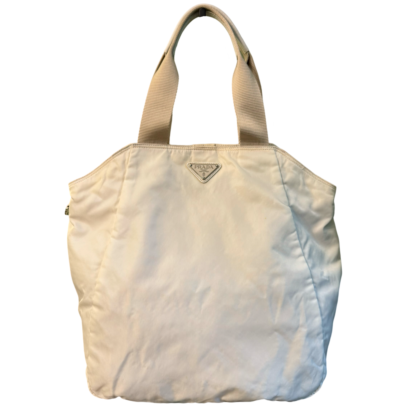 PRADA WHITE NYLON SHOPPING TOTE